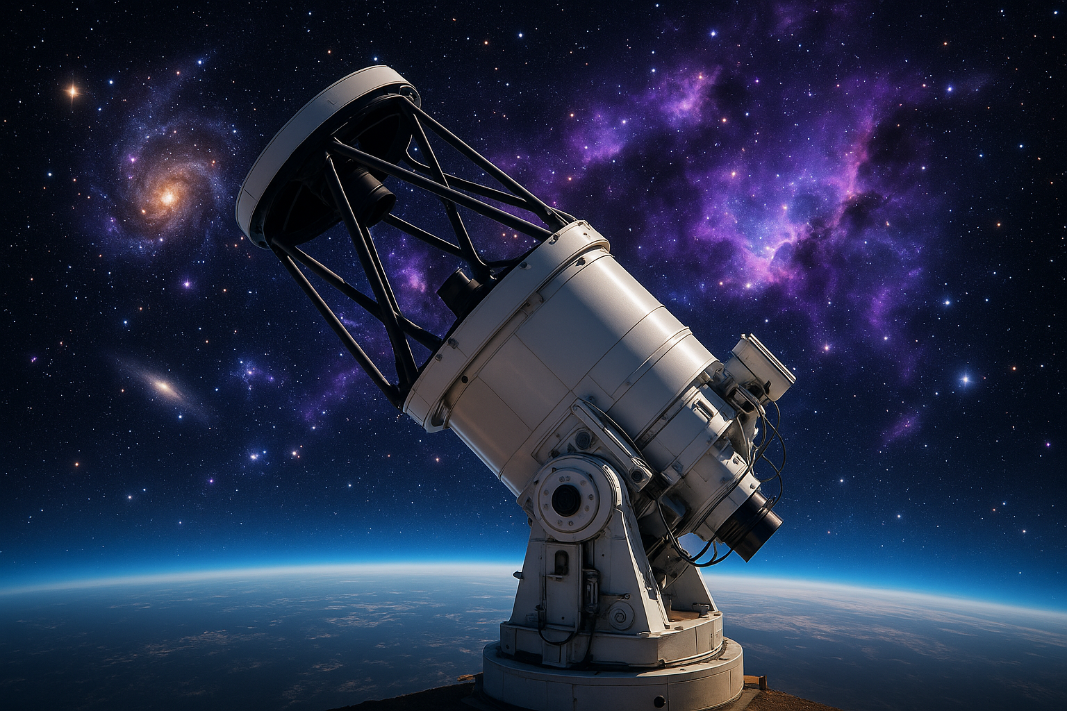 image of space with earn telescope visible